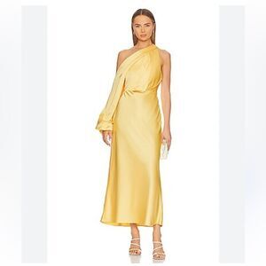 NWT Significant Other Lana Dress in Lemon midi draped satin gown Revolve US 2